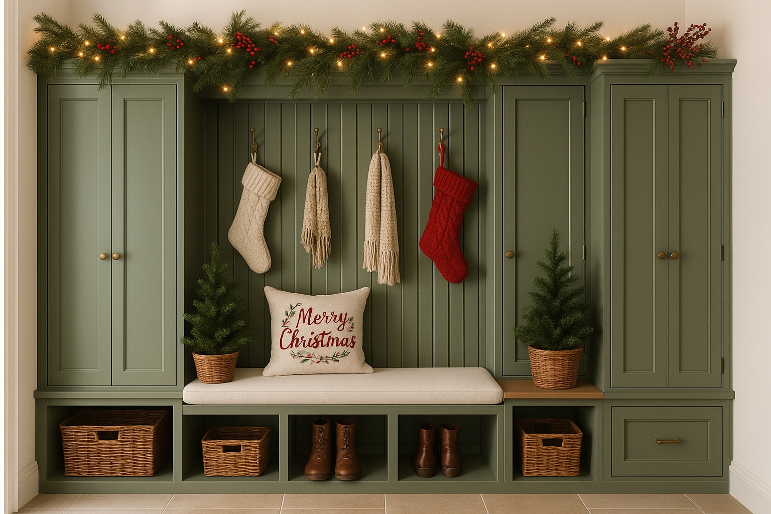 Festive Mudroom Cabinets Armoires festives pour vestibule